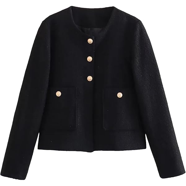 Amazon.com: Women Tweed Jacket Frayed Cropped Crew Neck